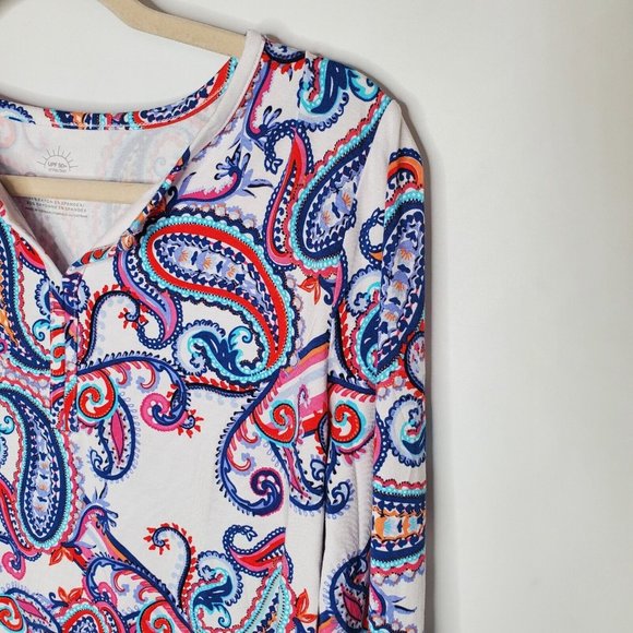 Talbots Womens Paisley Blouse Size M Petite UPF 50 Multicolor V Neck Long Sleeve - Picture 2 of 8
